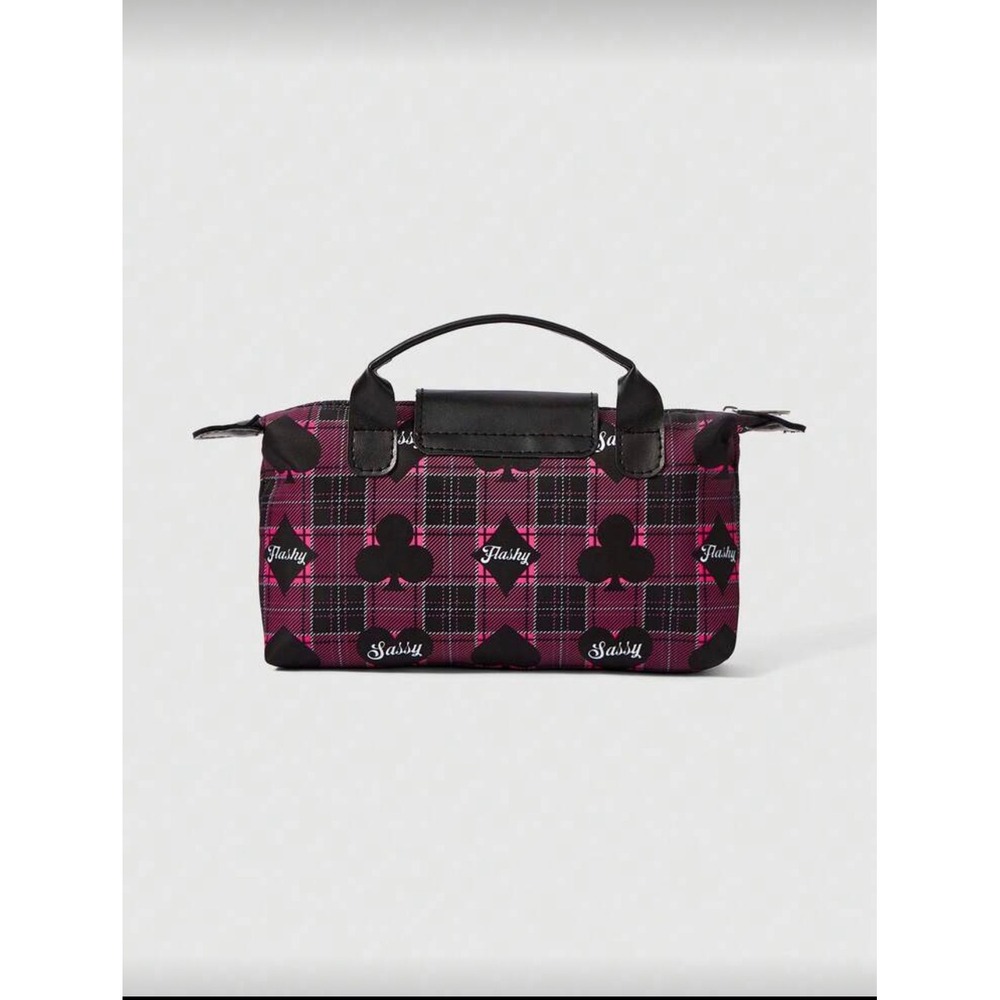 Pink Black Plaid Flashy Sassy Graphic Cosmetic Bag Makeup Toiletry Case‎ Pouch